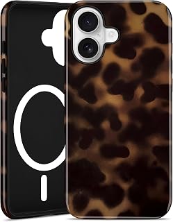 Jusy Handyhülle Magnetische für iPhone 16 Hülle, Aesthetic Leopardenmuster Design, Kompatibel mit MagSafe Zweischichtige Stoßfest Bumper Case, Schildpatt