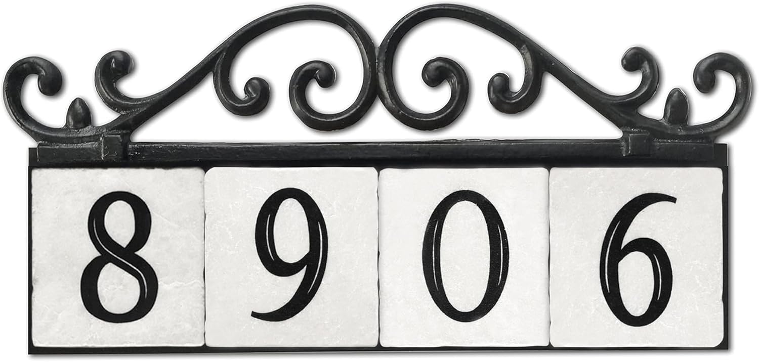 NACH Old World 4-Number Address Signs for Houses, Outdoor Address Plaque, Cast Iron House Number Sign, House Number Plaque for Outside, Classic House Address Plaques for Outside, House Address Signs, 4 Numbers, 18" x 6" x 1", KA-OLDWORLD-4