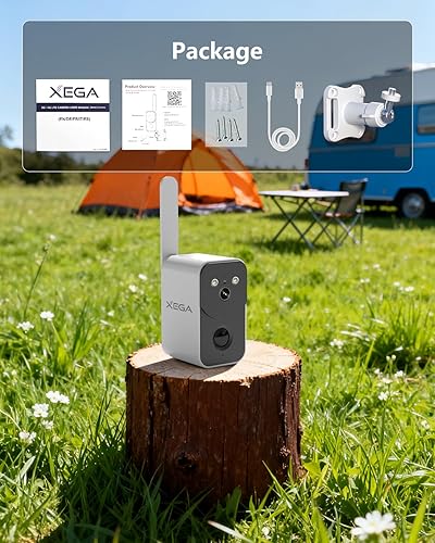 Miniatura 10 de Xega Cámara de seguridad con batería 4G LTE con tarjeta SIM de 10000 mAh, detección de movimiento, visión nocturna, proyector de audio