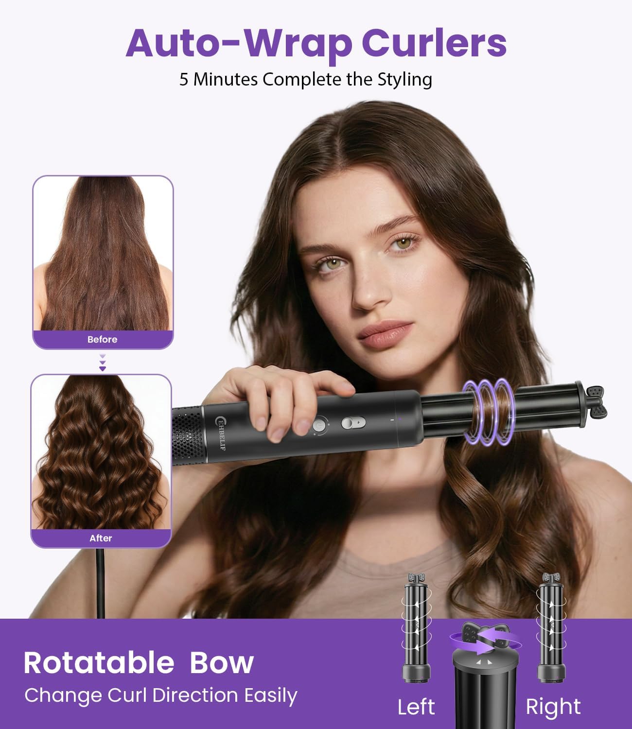 3 in 1 Hot Hair Air Styler Wrap Set, Dual‑Direction Air Curler Fast Drying Hair Dryer Brush with 8M Negative Ions All‑in‑One Styling Tool for Curling, Straightening & Volumizing Home Travel Salon