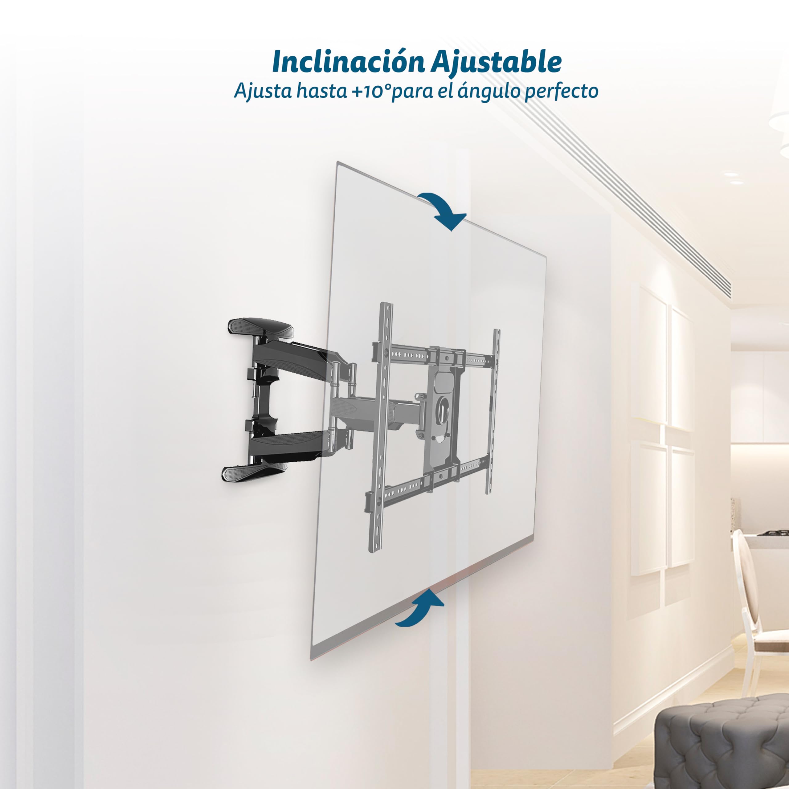 Soporte TV Pared Articulado GRUNKEL SP-60X40AT para Pantallas de 40” a 75”, Ajuste VESA 100x100 mm a 600x400 mm, Inclinación -2° a +10°, Giro Horizontal 100° a 140°, Soporta hasta 45 kg