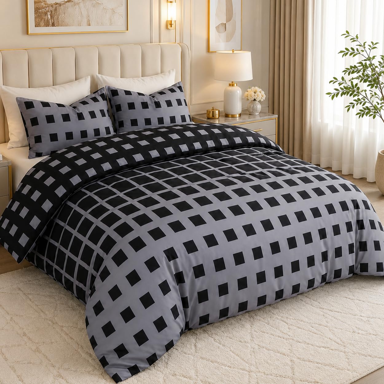 Grace Double Duvet Cover Set - Black