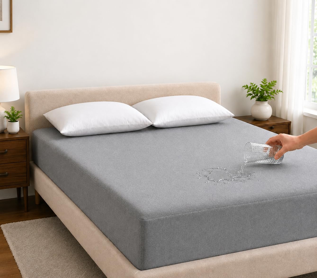 SLEEP GURU Waterproof Mattress Protector | Cotton Terry | Queen Size | Grey | Cotton Terry Fabric, Quiet & Breathable, Machine Washable, Durable & Long-Lasting, Fitted Bed Cover-image-46