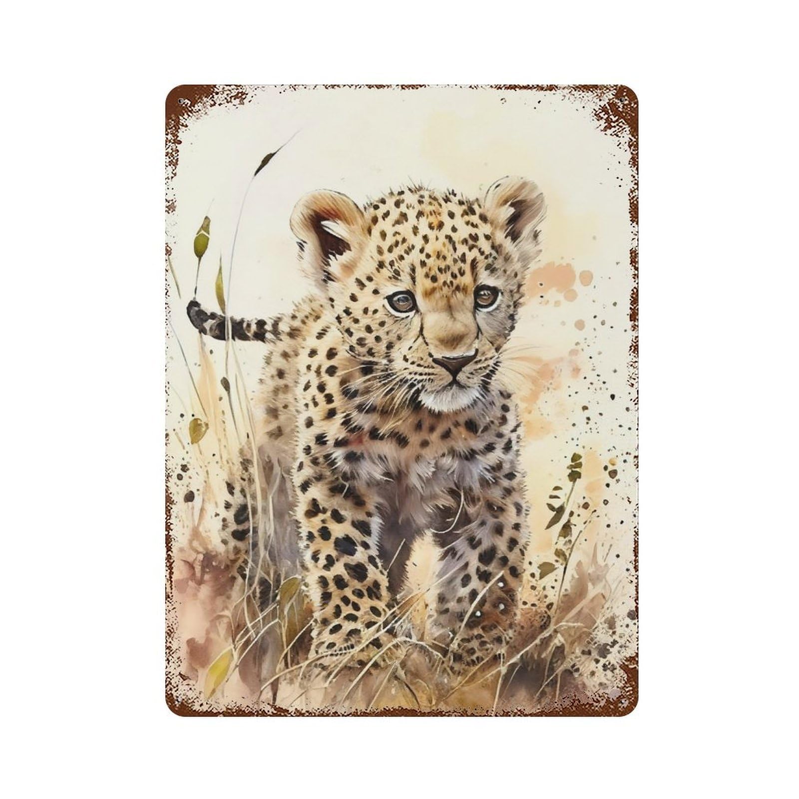 Leopard Vintage Wall Sign 15.7"x11.8", Rust Effect Metal Decor for Basement, Hobby Room And Garage Decor