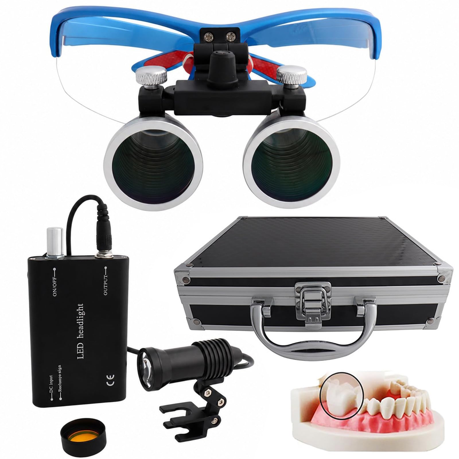 Lupas Binoculares Dentales De 2,5X/3,5X, Lupas Profesionales De Montaje En Cabeza, Con Luz Led De 5W Y Filtro, Distancia De Trabajo Ajustable De 320 A 420mm, Lupas Ligeras Para Laboratorio Blue-3.5X