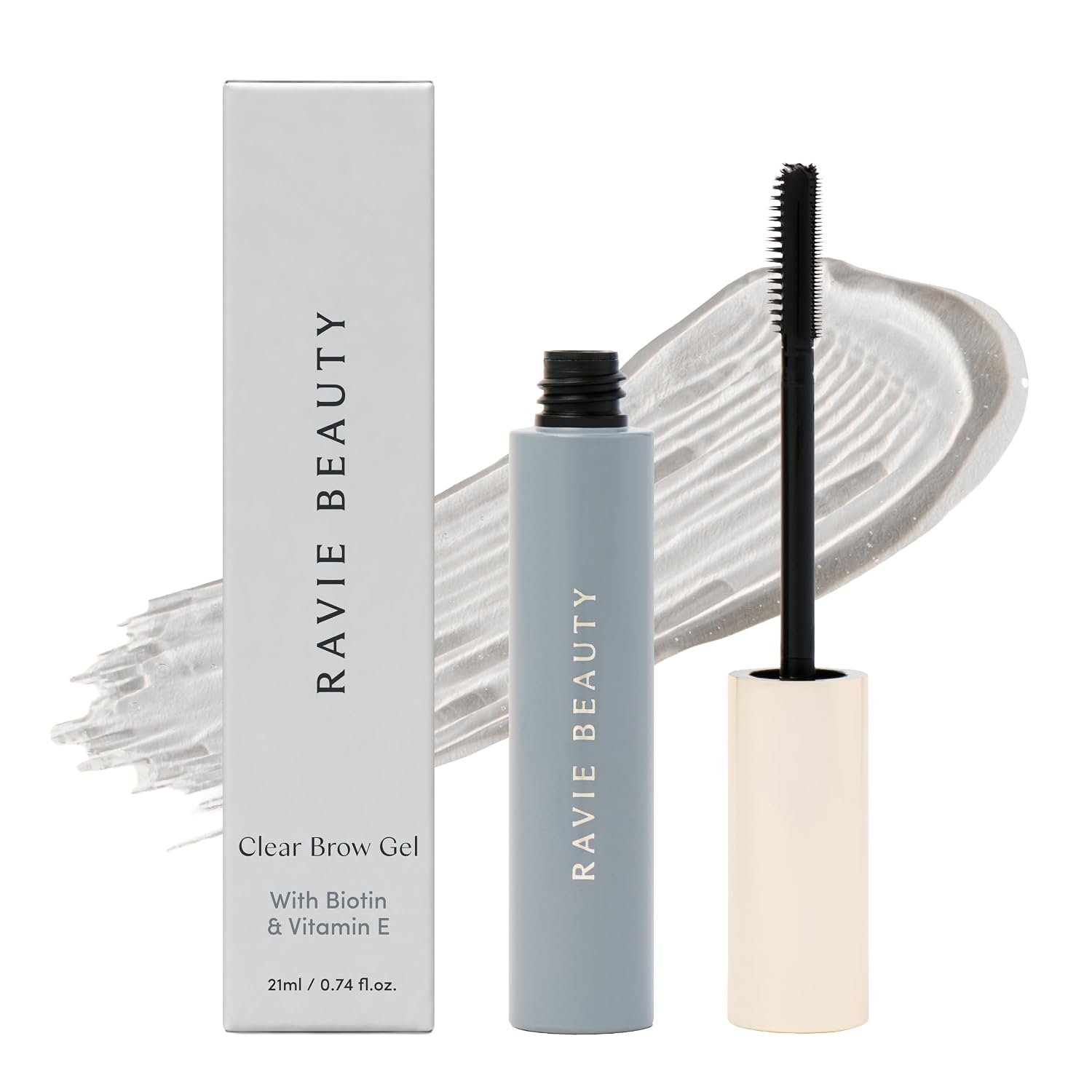 Ravie Beauty Clear Brow Gel – Long Lasting Hold for Brushed Up, Fluffy Brows | Easy Everyday Clear Formula with Brush, Flexible All-Day Hold, Flake-Free Eyebrow Setting Gel with Biotin & Vitamin E