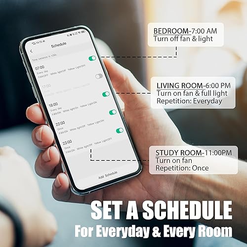 Miniatura 6 de Ventilador de techo de perfil bajo de 52 pulgadas con luces, ventilador de techo inteligente de 10 velocidades CC reversible con control remoto,