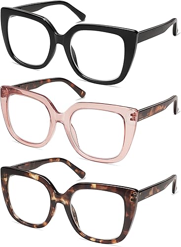 Miniatura 4 de Paquete de 3 lentes de lectura cuadrados retro de gran tamaño para mujer, grandes y elegantes con bloqueo de luz azul AM6072