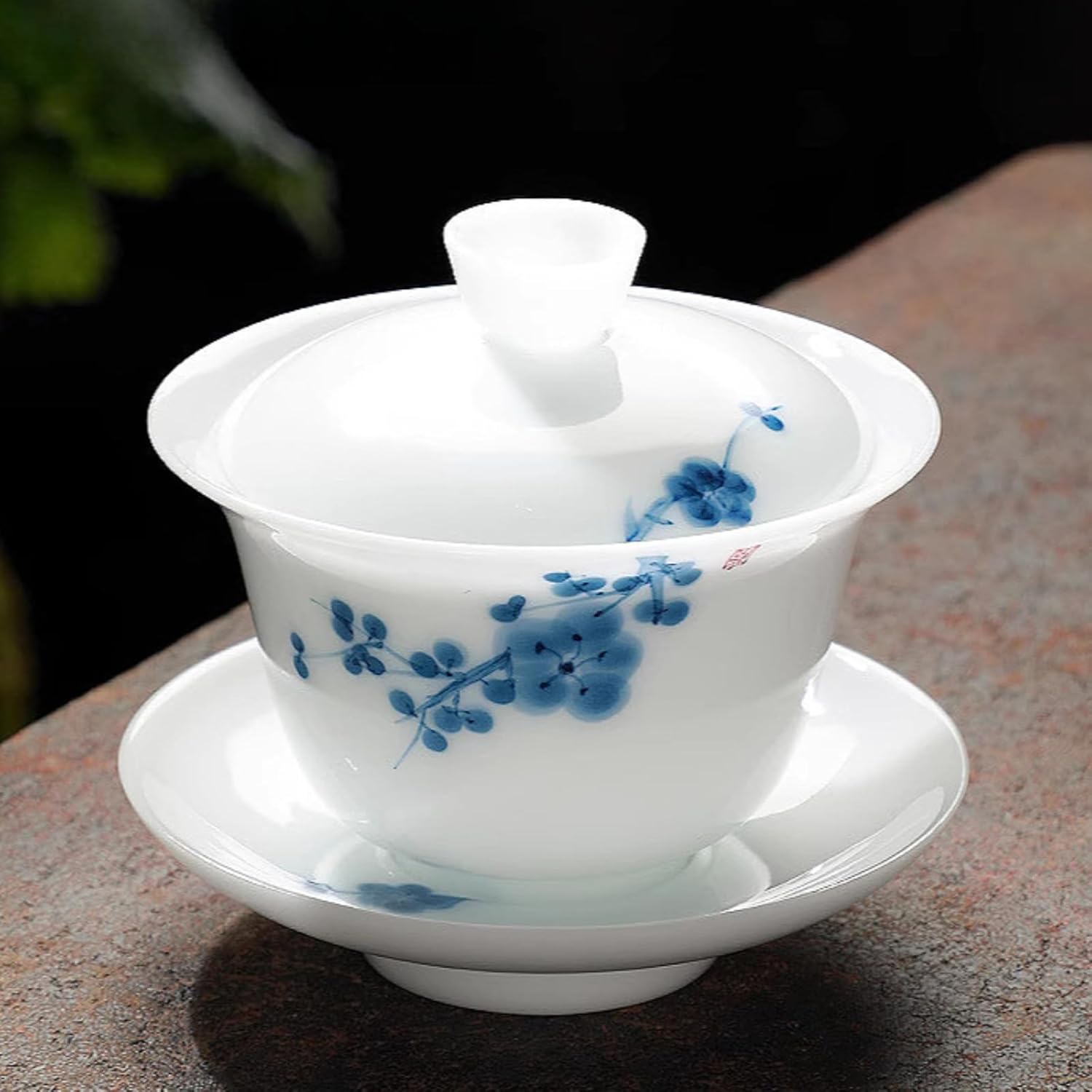 Chinese Hand-painted White Mutton Fat Jade Ceramic Gaiwan, 150ml 5.1oz, Handmade Kungfu Tea Set