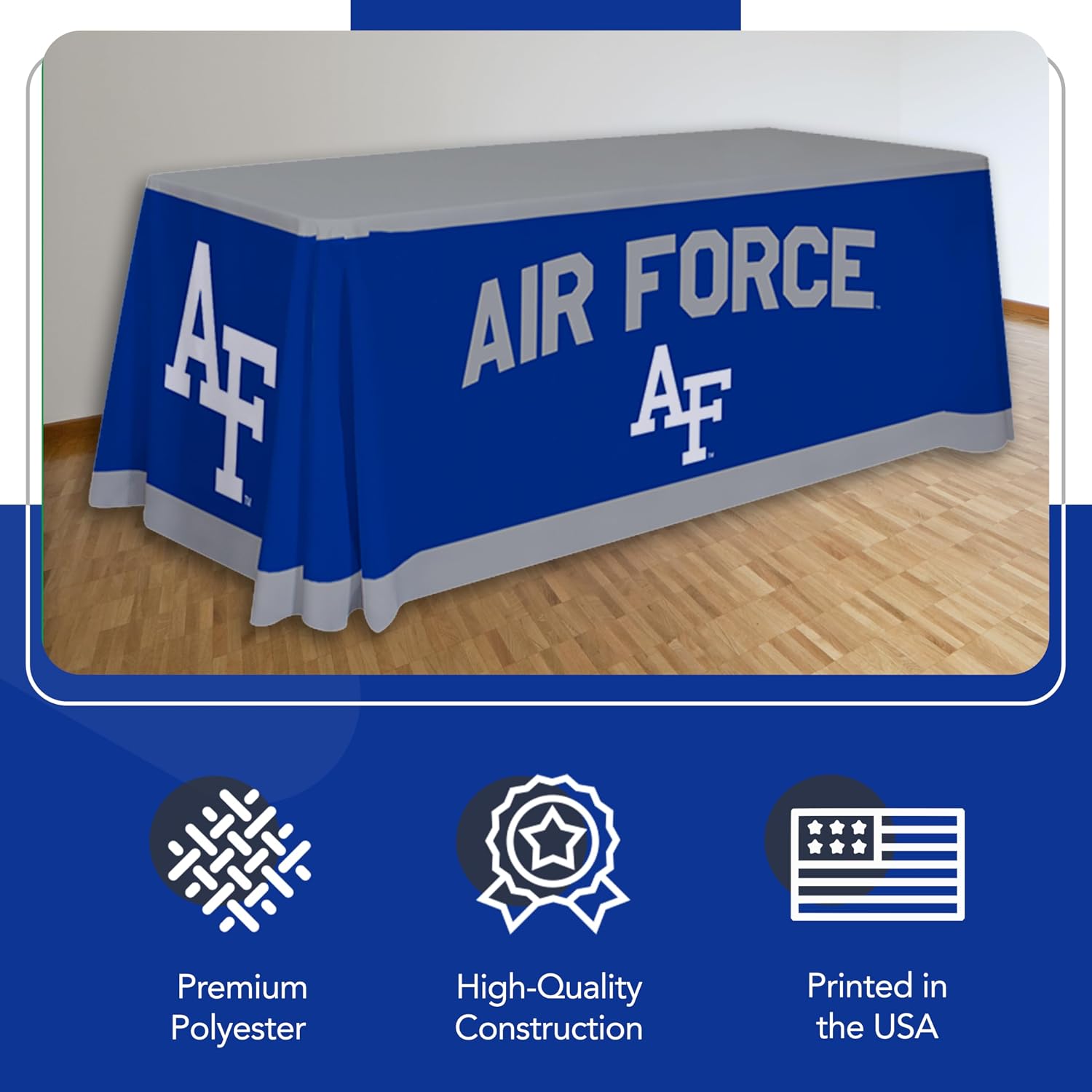 Victory Corps Air Force Falcons College Sports Printed Table Throw - NCAA Licensed - Polyester - School Tablecloth (Blue, White) (6' Draped)