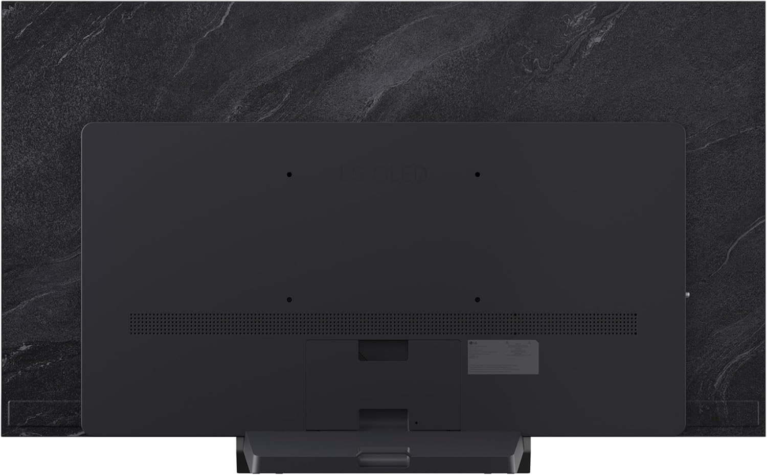 posterior view of the LG OLED TV, showing various input and output ports including HDMI, USB, and Ethernet.