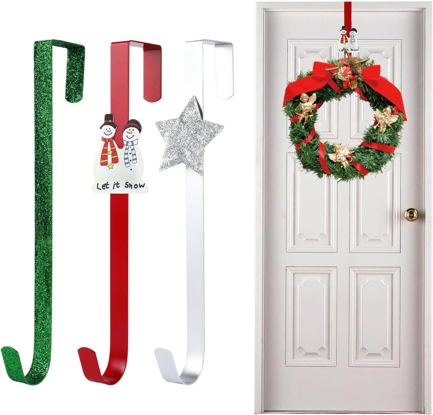Larfraecy 3 PCS Door Wreath Hanger Hook,Christmas Wreath Hanger for