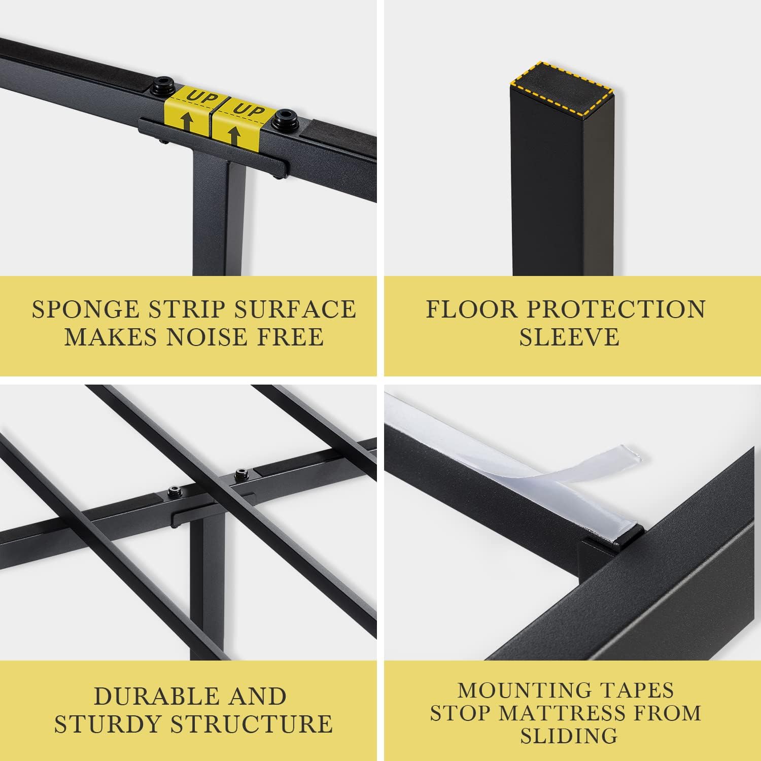 HOOMIC 14 Inches Metal Twin Platform Bed Frame with Rustic Wood Footboard,Mattress Foundation with Storage, Metal Slats, Noise Free, No Box Spring Needed, Easy Assembly