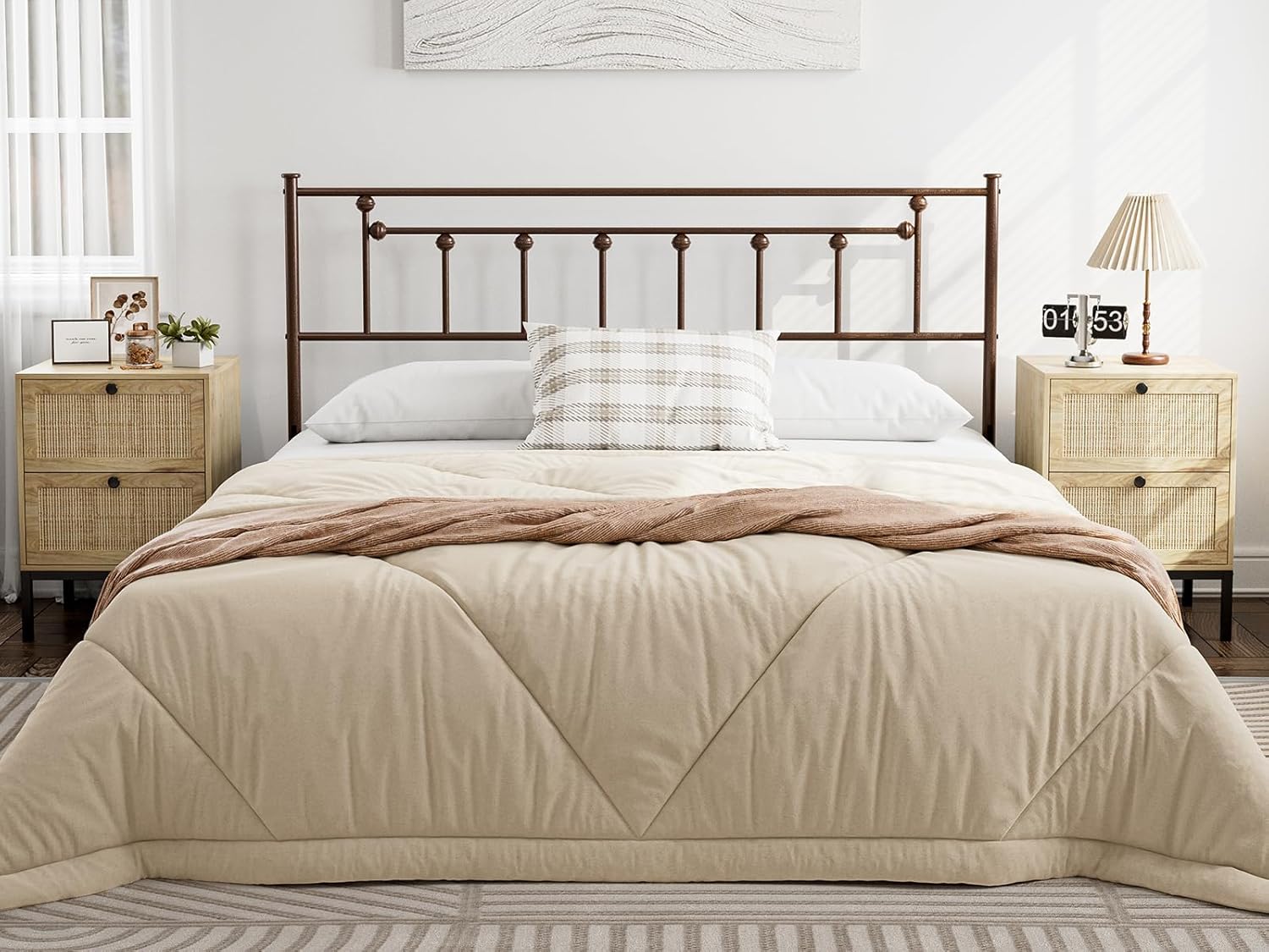 IKIFLY Metal Full Size Headboard Only, Steel Full Headboard Only for Bedroom, Farmhouse Victorian Style, Sturdy and Stable, Attach Frame, Easy Assembly, Brown