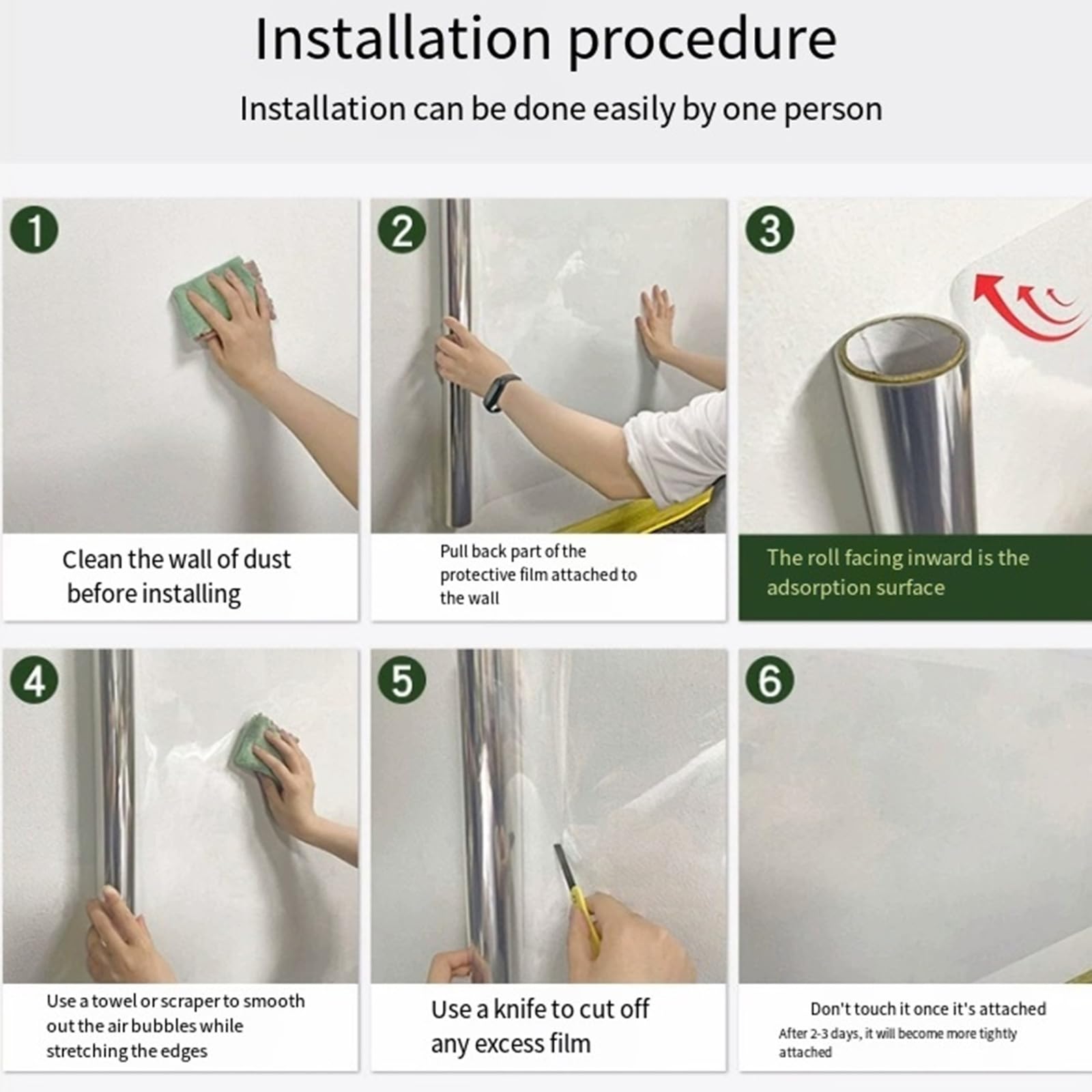 Rouleau de film de protection mural électrostatique amovible en PET transparent pour cuisine et bureau