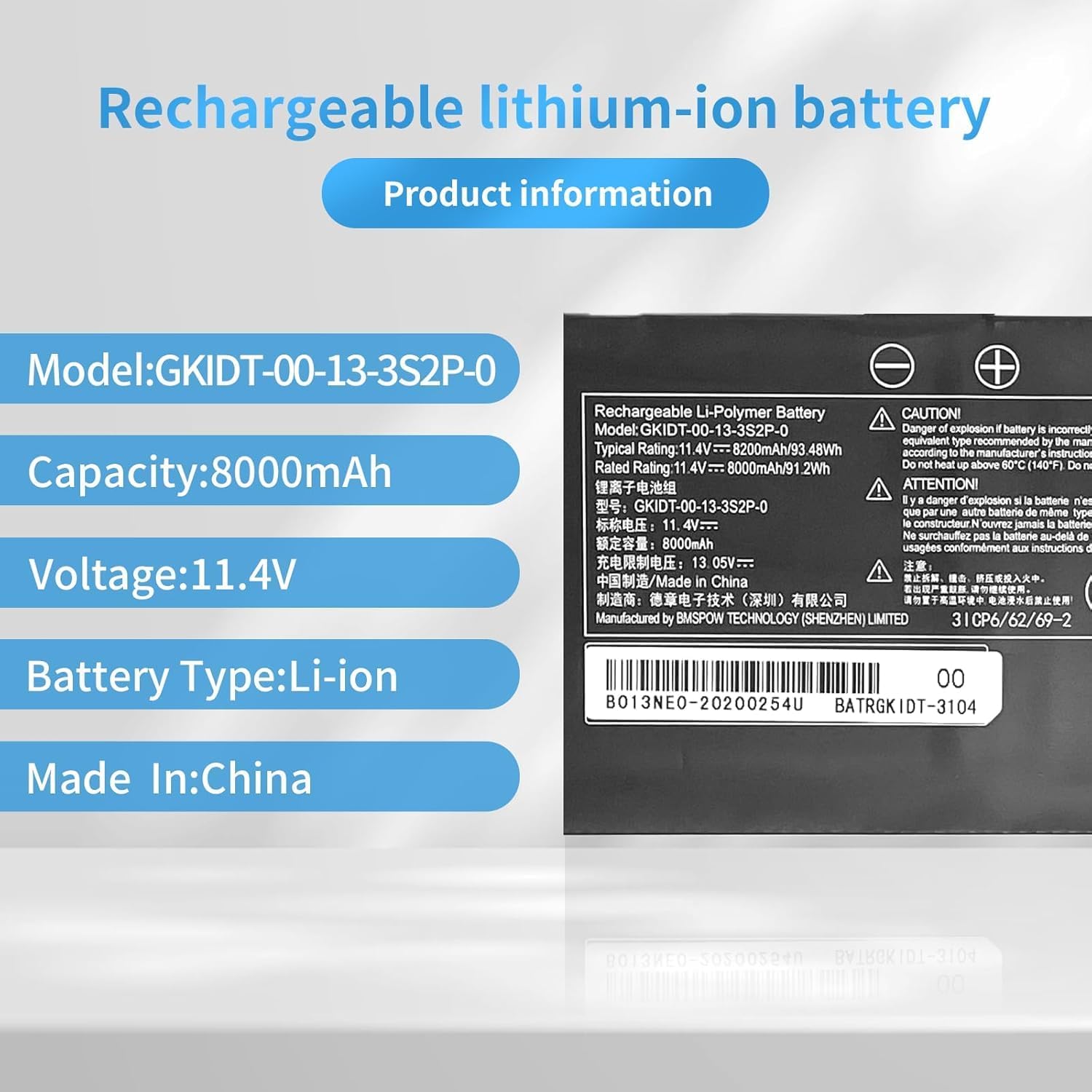 GKIDT-03-17-3S2P-0 GKIDT-00-13-3S2P-0 3ICP6/62/69-2 3ICP6/63/69-2 B908NI0-191100105 Laptop Battery Compatible with Adata XPG Xenia 15, Schenker XMG Fusion 15 XFU15L19 Series (11.4V 93.48Wh)