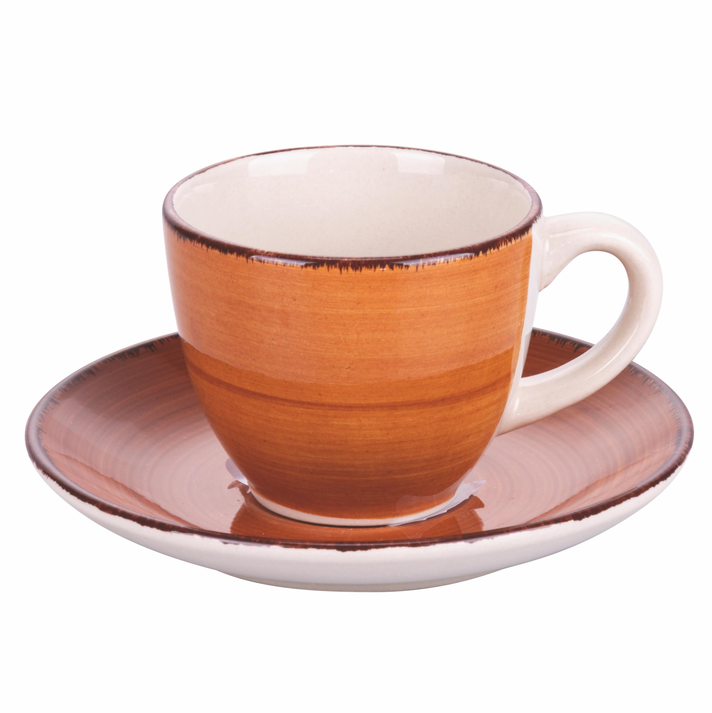 Villa d'Este Home Tivoli Set 6 tazzine caffè 90 ml con piattino in gres dipinto a mano, Baita Chocolate
