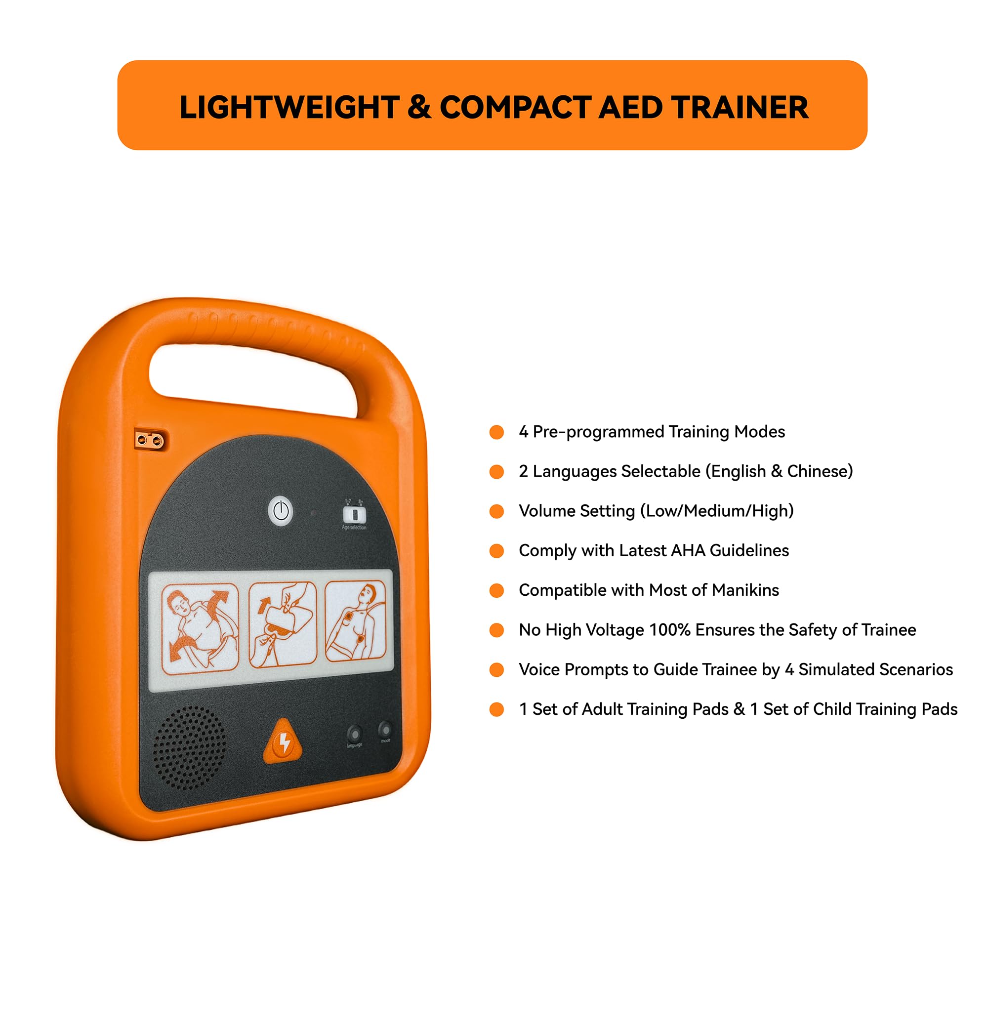 AED Trainer, dispositivo portatile di allenamento con 4 scenari, istruzioni vocali in inglese solo per principianti di primo soccorso studenti tirocinanti