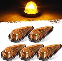 Partsam Amber Teardrop 9-LED Cab Marker Lights 5-Pack - DOT Compliant Roof Clearance Lights for Trucks, Vans, Pickups, RVs with Wiring Harness