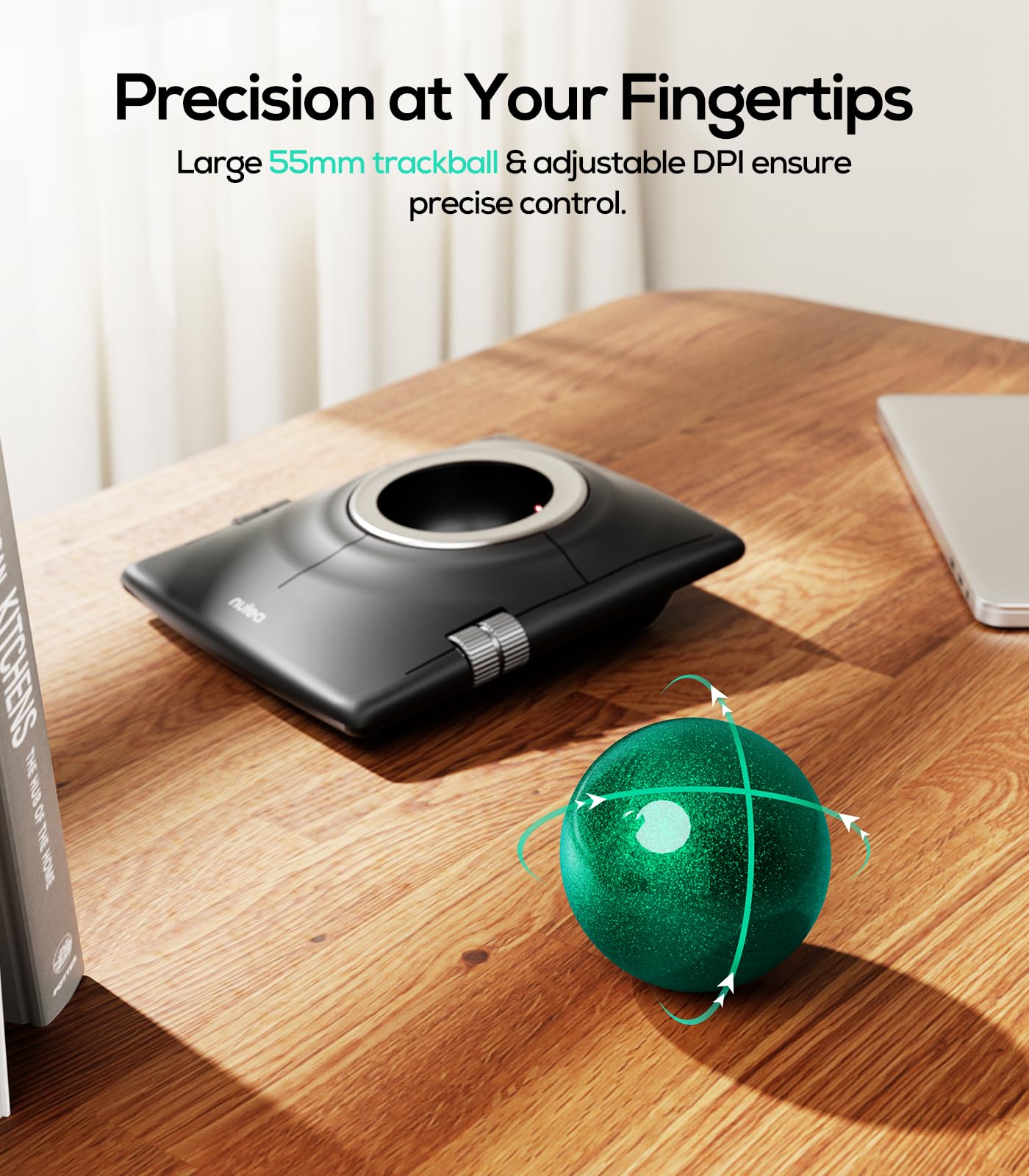 Nulea M512 kabellose Trackball-Maus, ergonomischer 55-mm-Trackball, einstellbare DPI für präzise Steuerung, kompatibel mit Links- oder Rechtshänder, wiederaufladbar, Multi-Device Bluetooth & 2,4 GHz