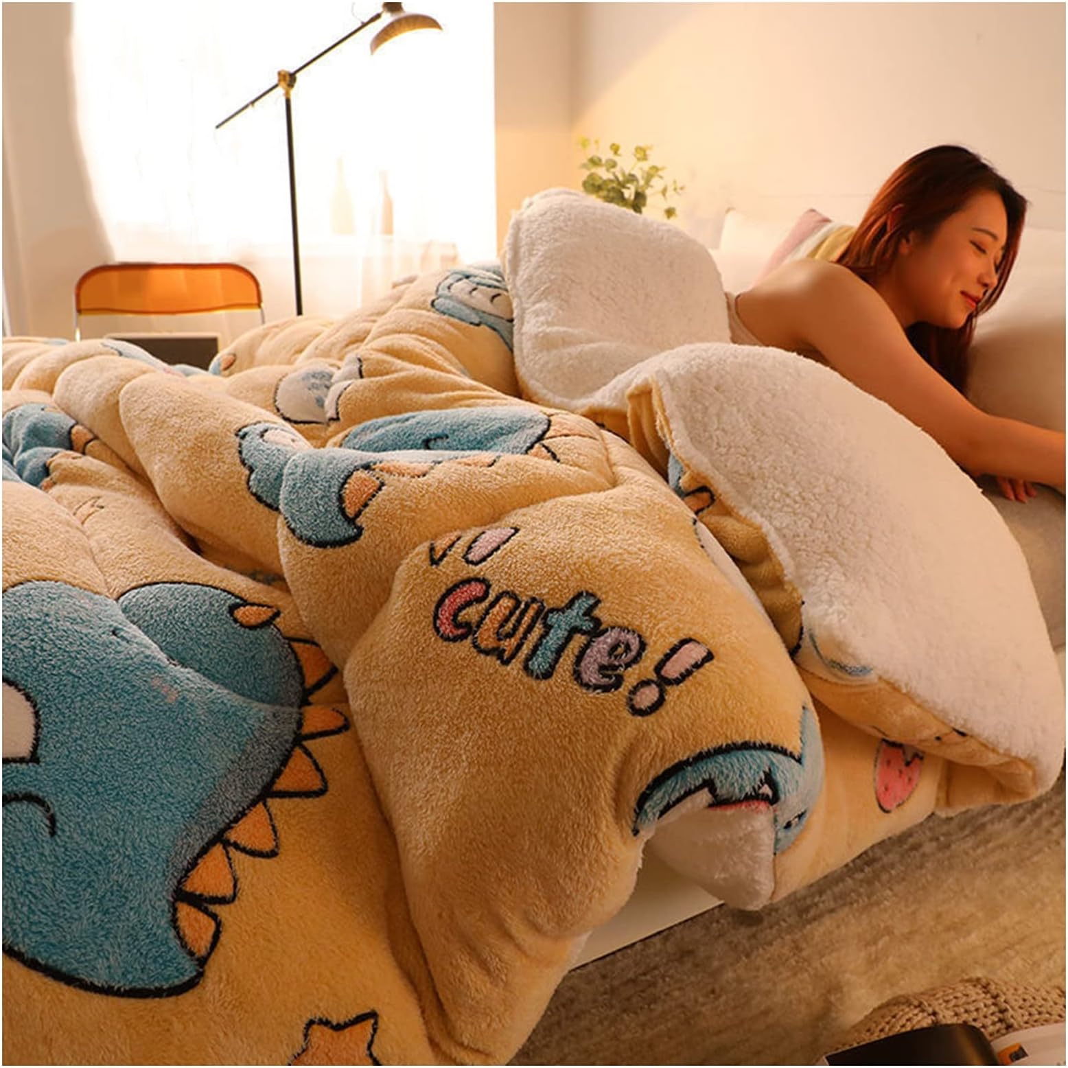 RRNAR Down Duvet, Cashmere Quilt, Quilt/quilts, Comforter, Winter Quilt Thicken Lamb Cashmere Duvet for All Seasons, Soft and Durable Heavy Quilts, Machine Washable,C,200x230cm(5kg) [Energy Class A]