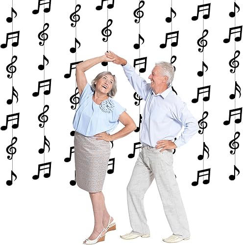 Miniatura 7 de 8 piezas de notas musicales para decoración de fiestas, notas musicales negras, suministros de fiesta temática musical, guirnalda de notas musicales