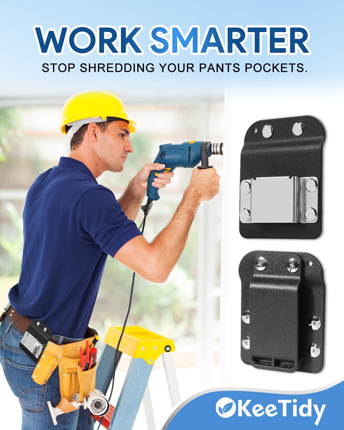 Drill Holster, Drill Holder for Tool Belt, 2" Tool Belt Clip Tape Measure Holder for Cordless Drills, Impact Drivers, Nail Guns, Tape Measures with Hanger Clips - Image 4