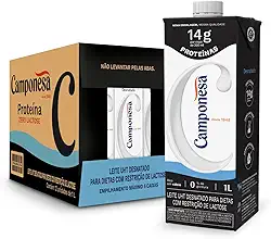 Camponesa Leite Zero Lactose Com 14g de Proteína Desnatado 1L - 12 Unidades