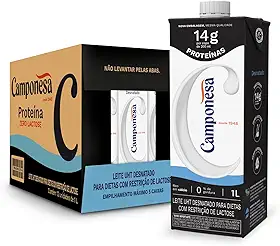 Camponesa Leite Zero Lactose Com 14g de Proteína Desnatado 1L - 12 Unidades