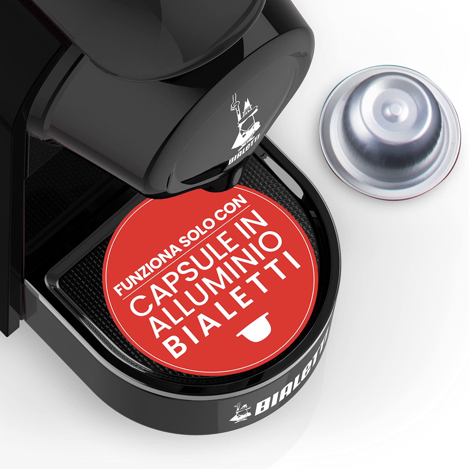 Bialetti Gioia, Macchina Caffè Espresso per Capsule in Alluminio, Incluse 64 Capsule, Fulziona Esclusivamente con Capsule, Nero