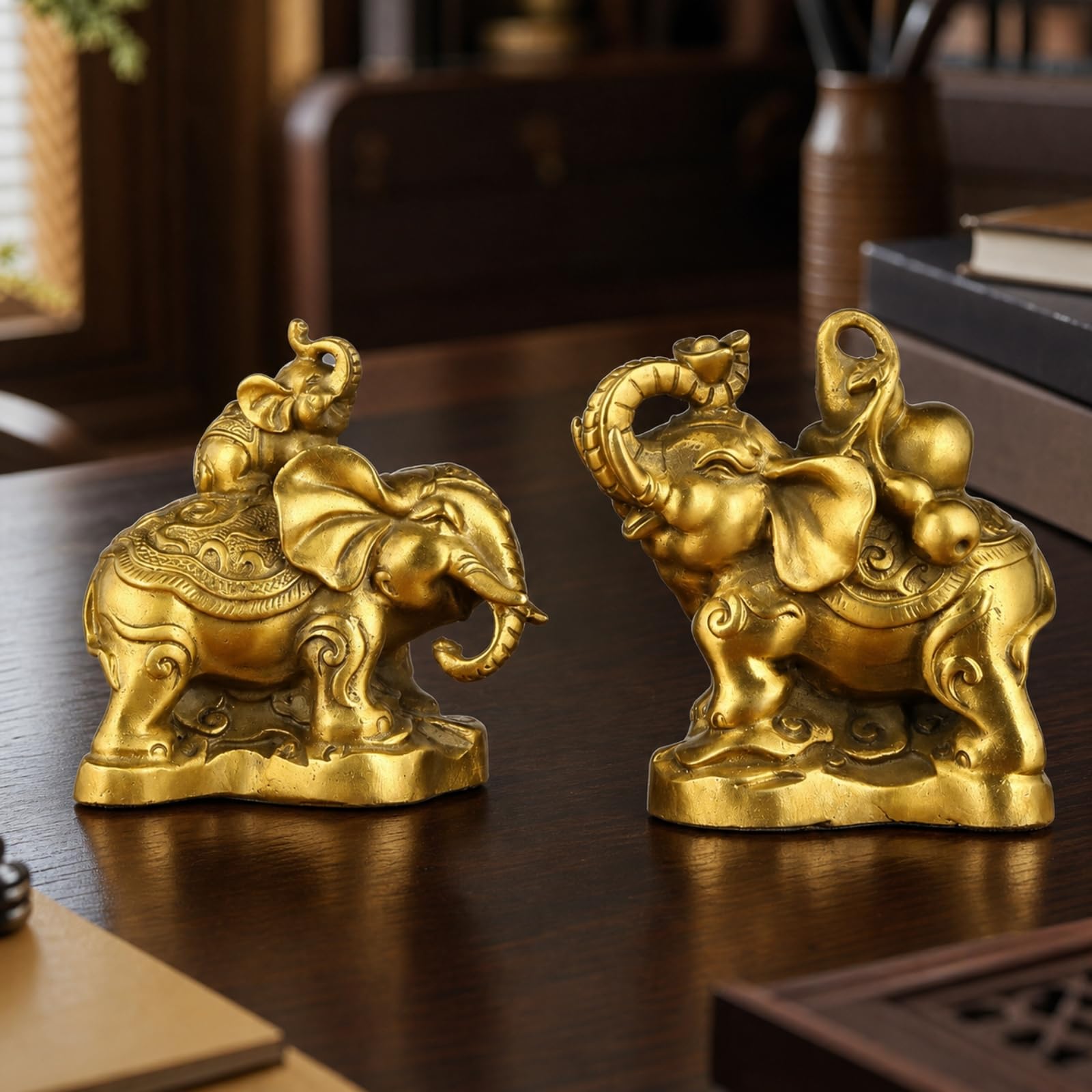 F Fityle Paquirmos Latón Dorado talles Grabados en Relieve, Figuras paquirmos, para Mesa, 16CM