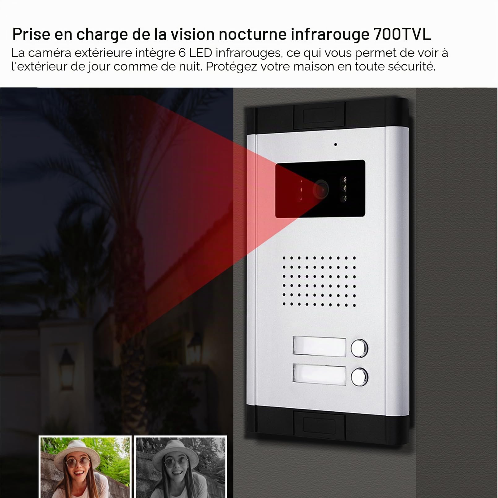 uoweky 7 '' Interphone Vidéo Couleur Filaire Couleur Système de Porte IR Caméra de Vision Nocturne + écrans de Contrôle Intérieur pour 2/3 Appartements (2 Moniteurs)