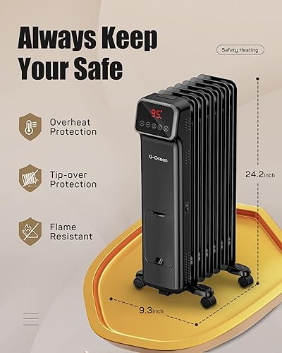 Miniatura 6 de Calentador de radiador lleno de aceite, calentadores eléctricos de 1500 W para uso en interiores, habitación grande, calentador radiante silencioso