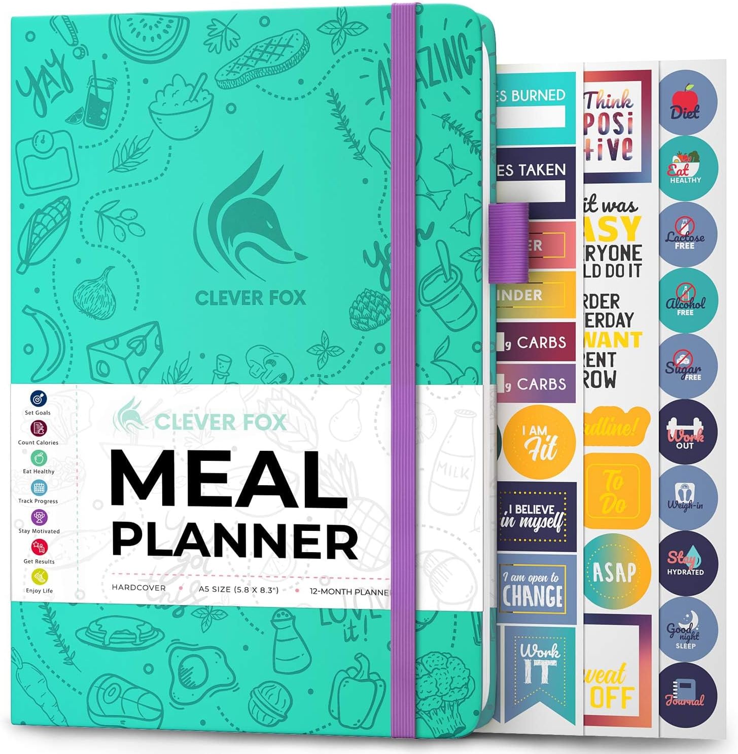 Weekly Meal Planner - Weekly & Daily Meal Prep Journal with Shopping and Grocery Lists for Menu Planning, Healthy Diet & Weight Loss Tracking, Lasts 1 Year, Undated, A5 - Turquoise