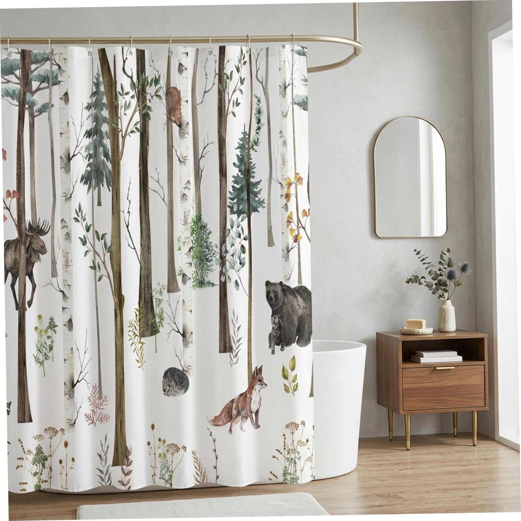 Rideau de douche animal vintage en polyester imperméable 90x180 cm pour salle de bain rustique