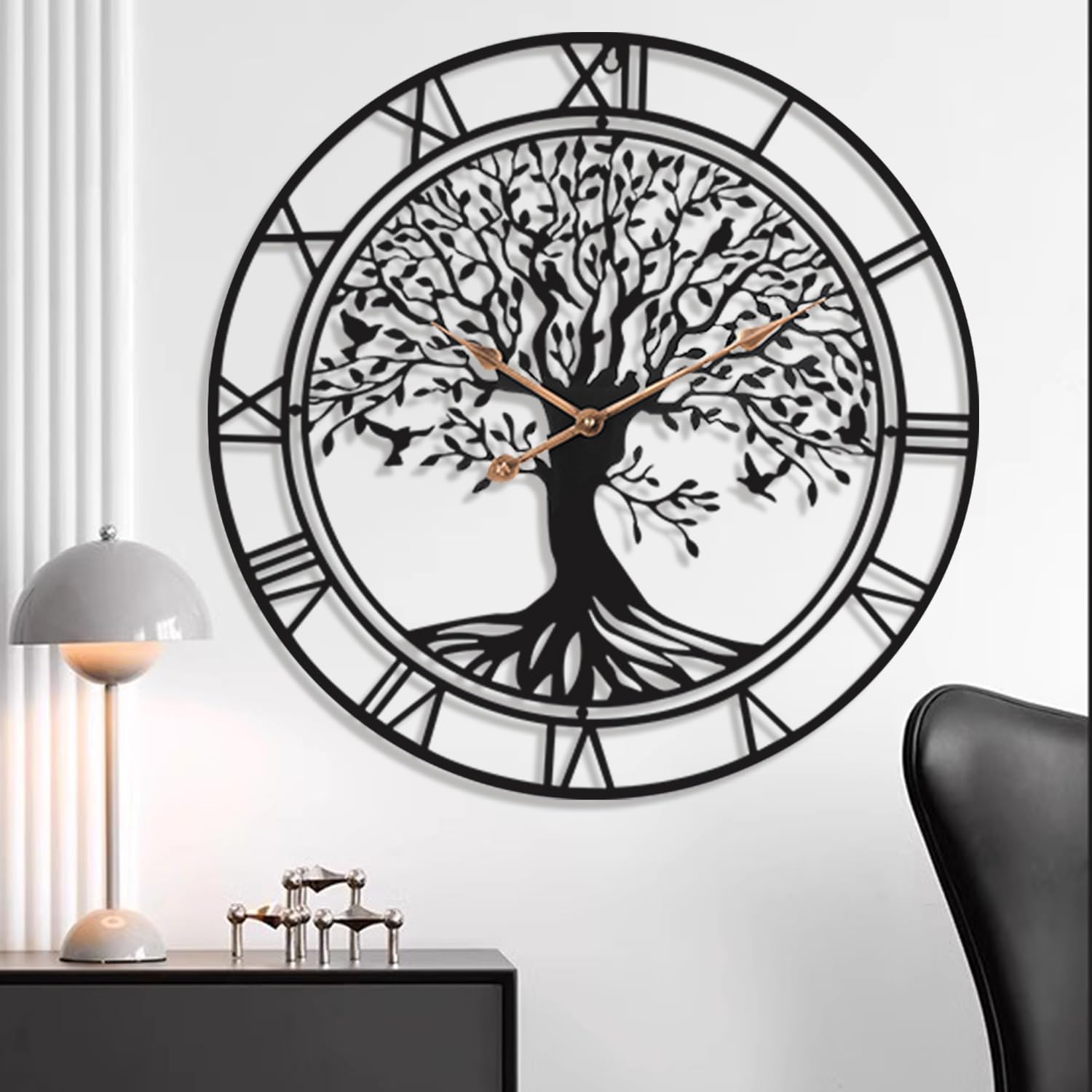 Grande albero della vita orologio da parete in metallo nero grande orologio da parete decorazione per la casa soggiorno orologi da parete con numeri Silent Mid-Century orologio moderno