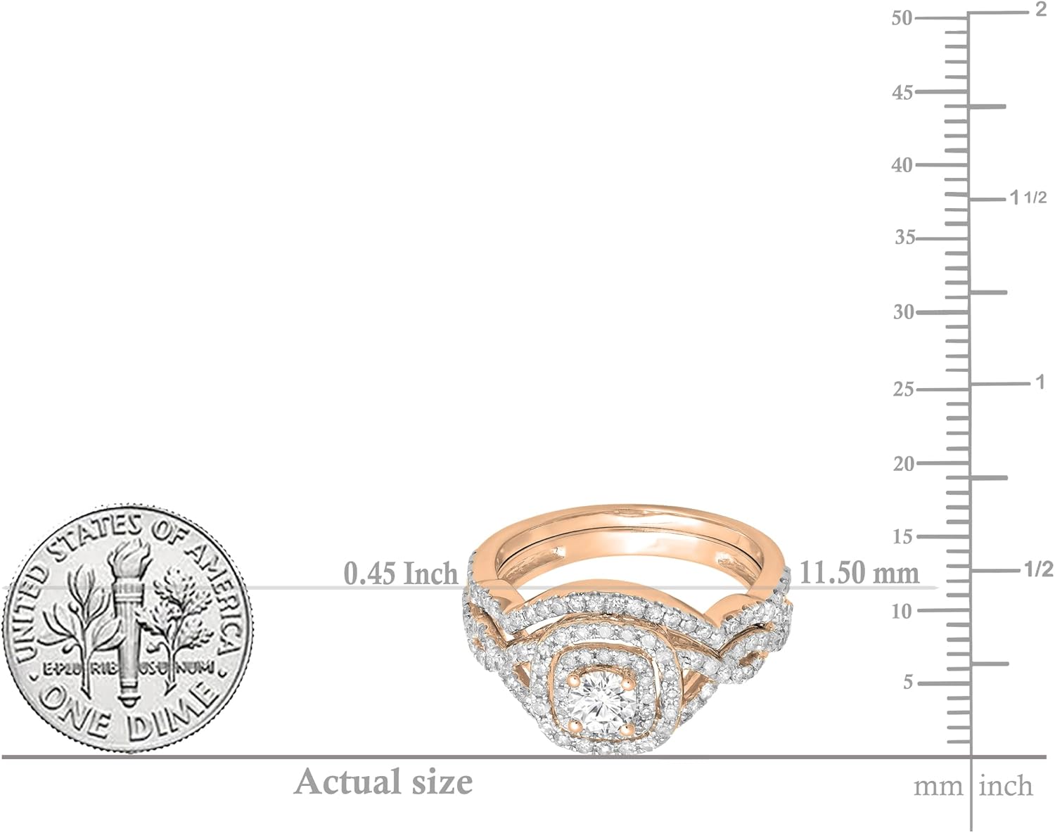 Dazzlingrock Collection 1.00 Ctw Round White Natural Diamond Cushion Shaped Halo Engagement Ring Set for Women in 14K Real Solid Gold