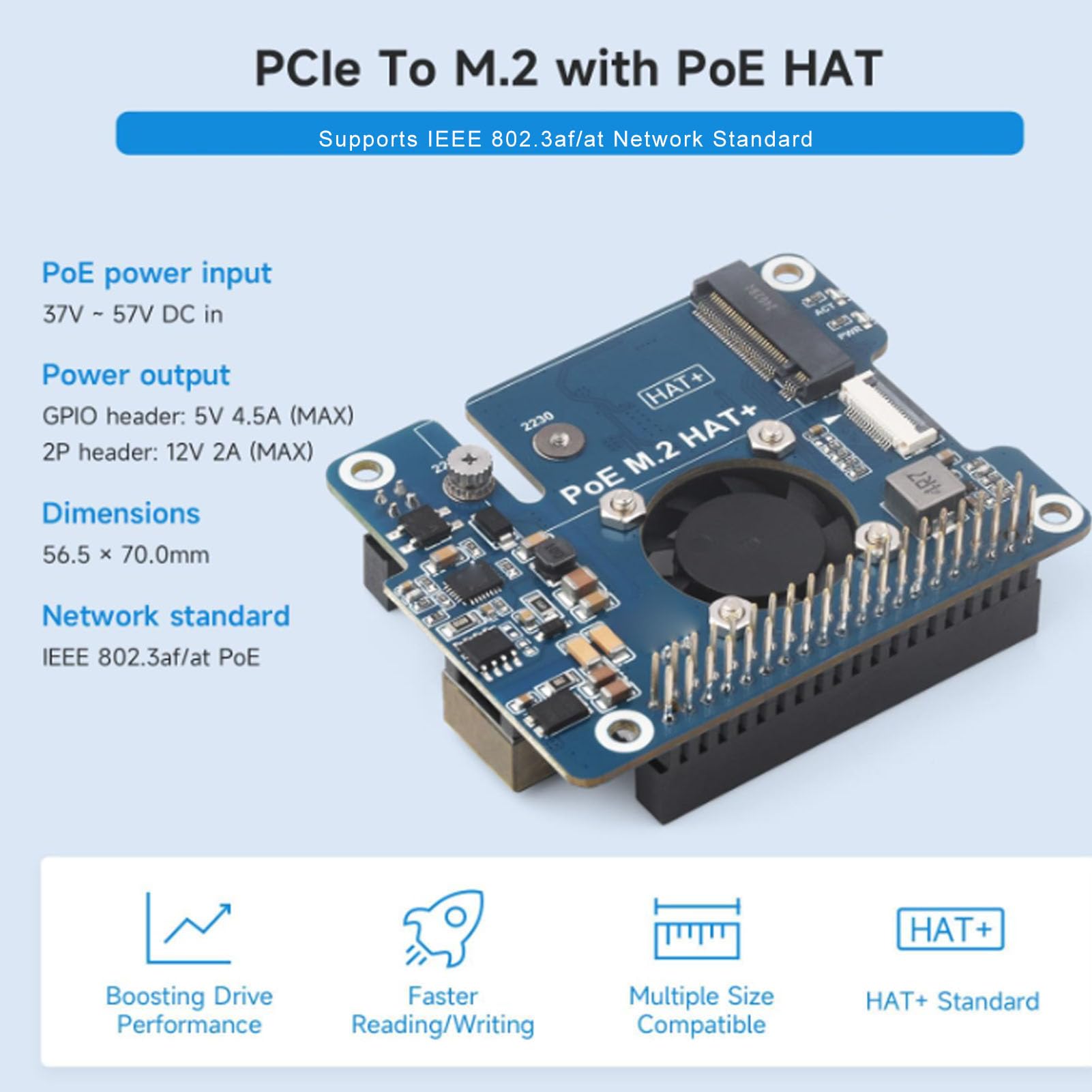 Adapter NVME PCIe na M.2 z PoE, dla RPi 5