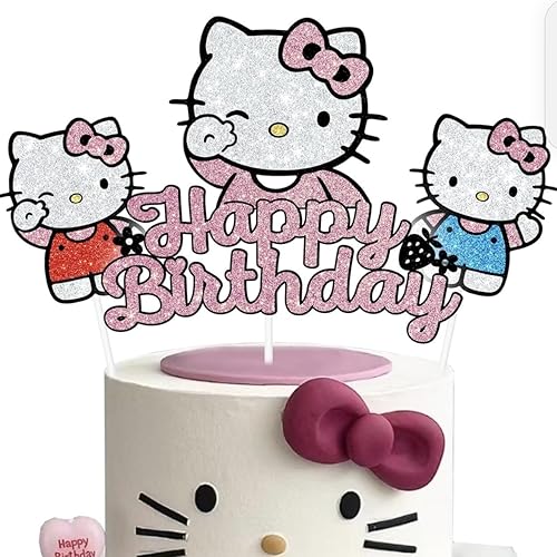 Birthday Cake Decorations, Cute Pink Glitter Happy Birthday Cake Toppers,