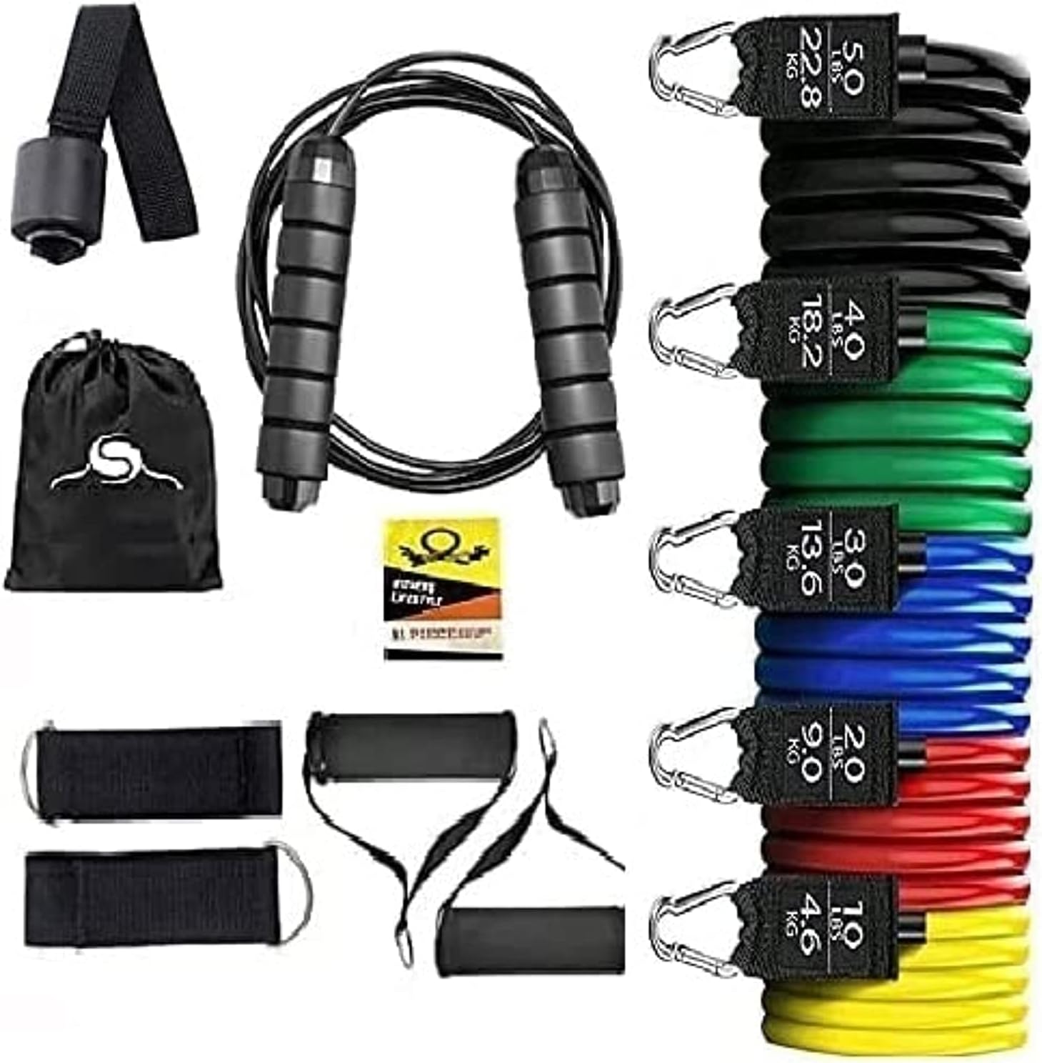 Latex Quality Resistance Band Set Home Exercise with Door Anchor, Handles, Carry Bag and Legs Ankle Straps for Men and Women - 11 Pieces