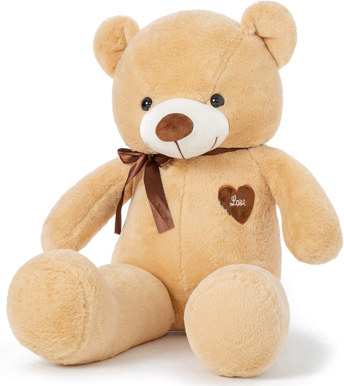 YunNasi Giant Teddy Bear Big Teddy Bear Large Stuffed Animal Toy Plush Teddy Doll With Love Heart and Ribbon (31.5 Inches/80cm, Light Brown)