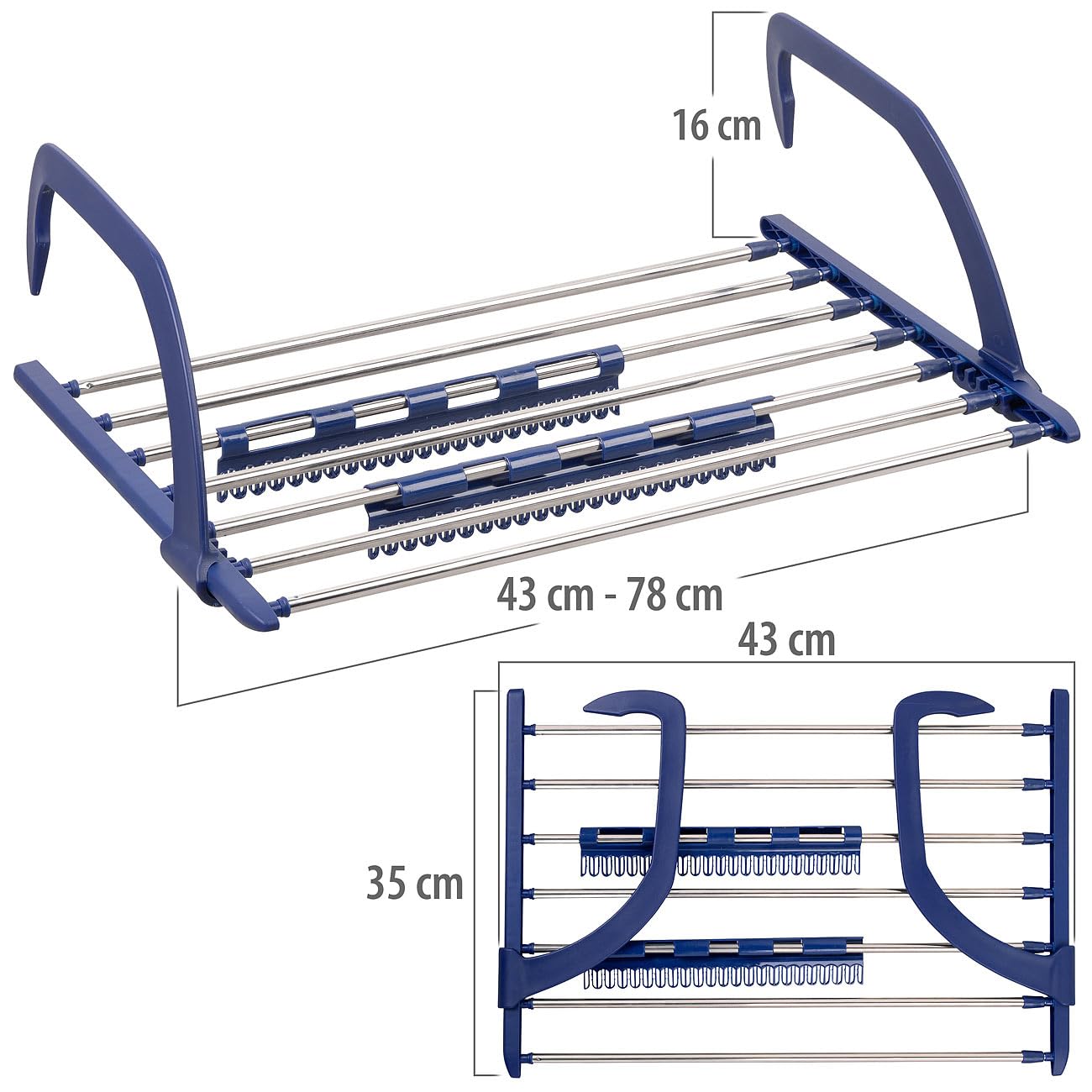 PEARL asciugatrice da balcone: Asciugabiancheria telescopico premium, estensibile, per radiatori e ringhiere di balconi (stendibiancheria da balcone estensibile, stendibiancheria per radiatore)