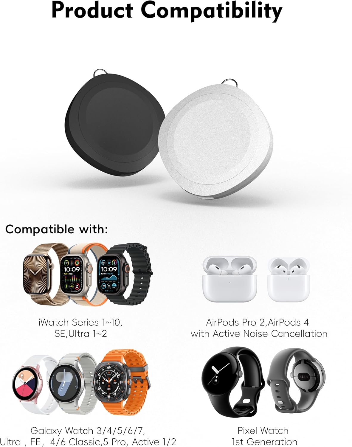 Portable Charger for Samsung Galaxy Watch,Ultra Compact and min-Keychain Charger for iwatch,Fast Charging for Galaxy Watch 7/6/5/4/3/FE/Ultra/Classic/Active Series,2-Pack(Black+White) - Image 5