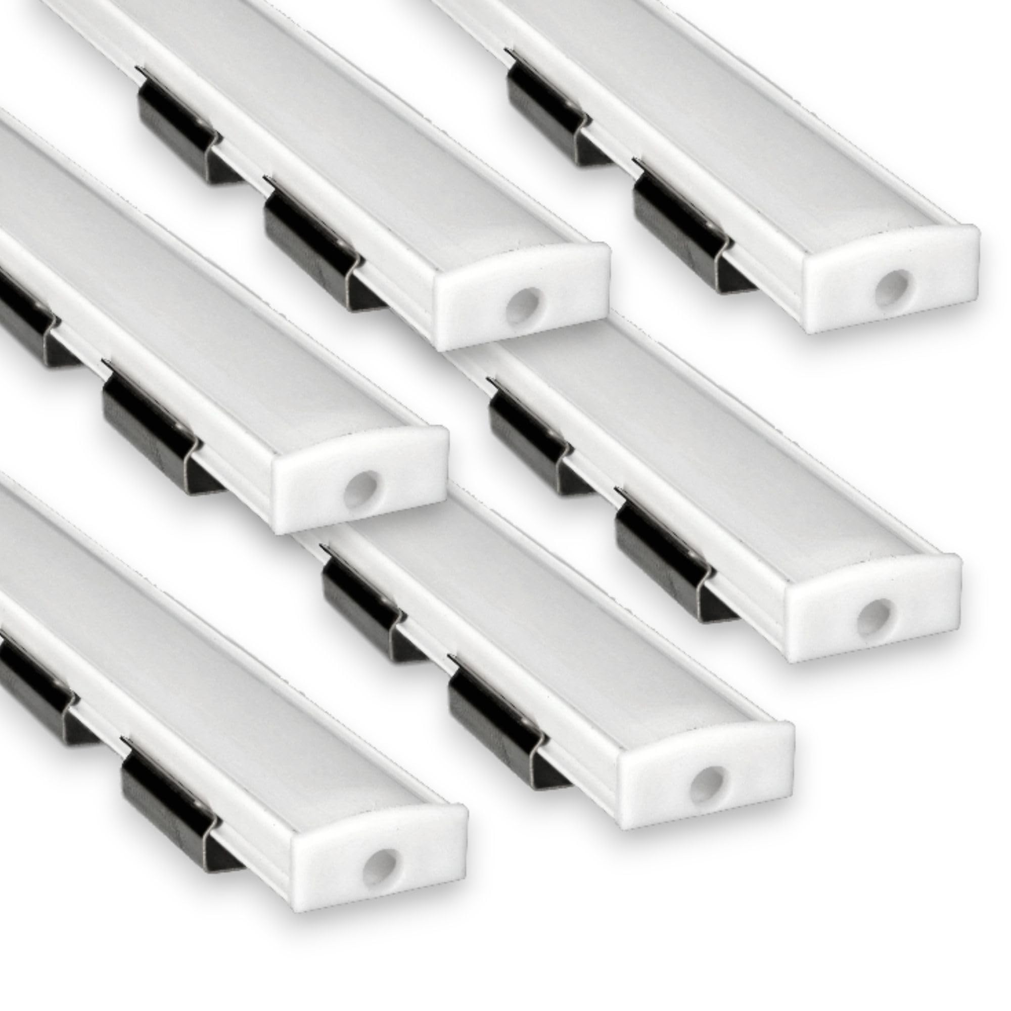 Jandei - Pack 6x Perfiles Aluminio 1 Metro Forma U para Colocación en Superficie de Tiras LED, Difusor Redondeado Blanco Semitransparente. Incluye Tapas Finales y Clips Montaje (Blanco)
