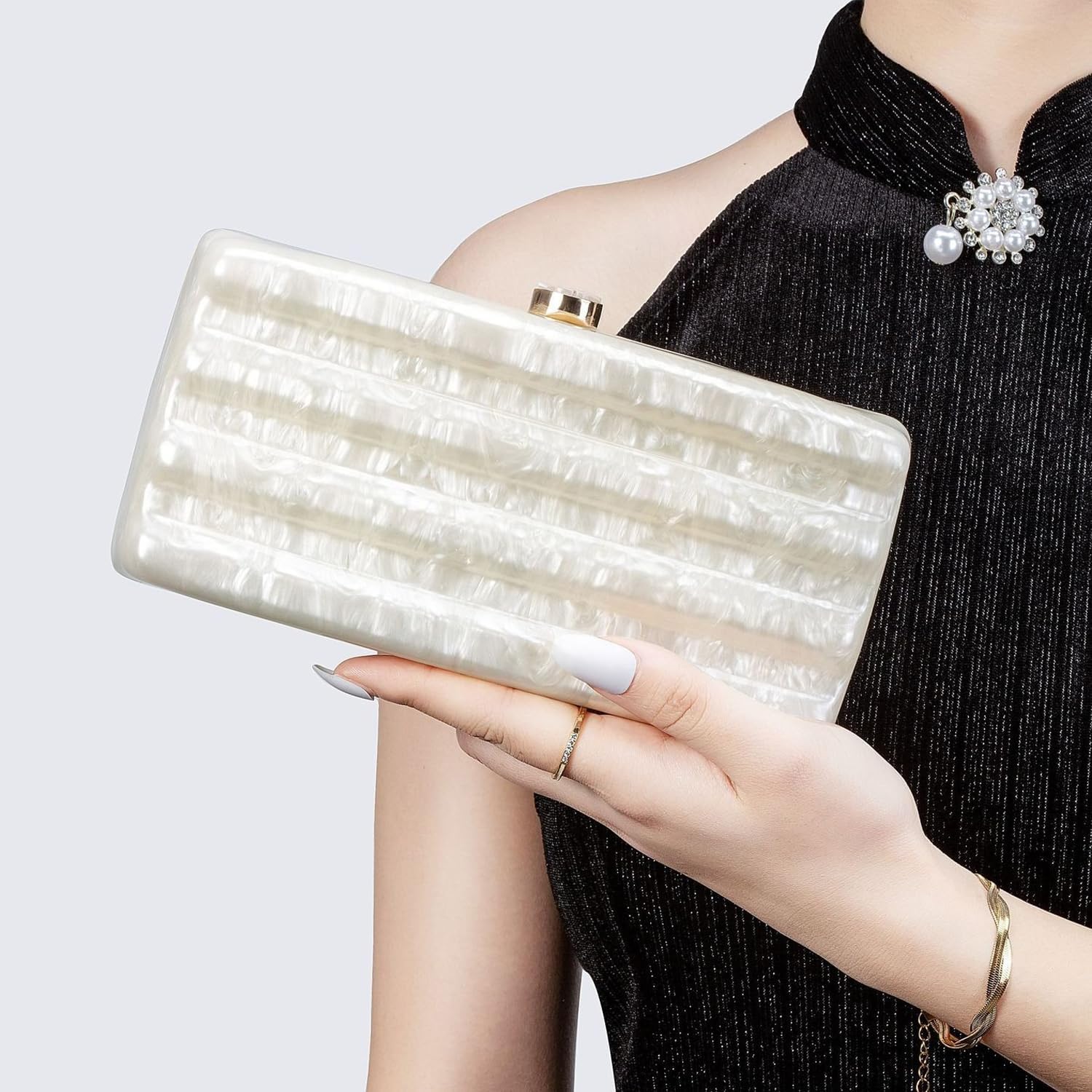 Women Acrylic Clutch Purse Marbled Evening Shoulder Bag for Wedding Cocktail Party Prom - Image 2