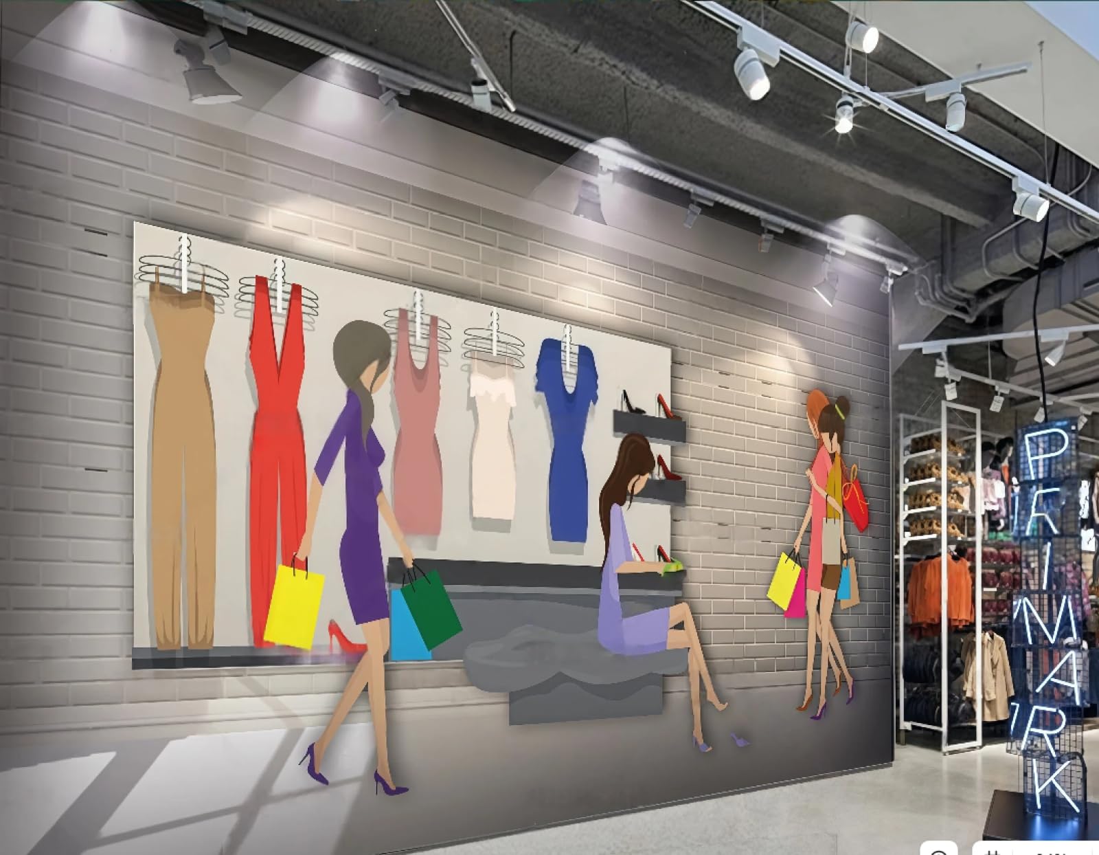XDOUBAO Wallpaper Board Fashion Clothing Store Shopping Mall Window Lobby Afternoon Tea Western Restaurant Background Wall Wallpaper Coffee Shop Mural,3D,350x245cm