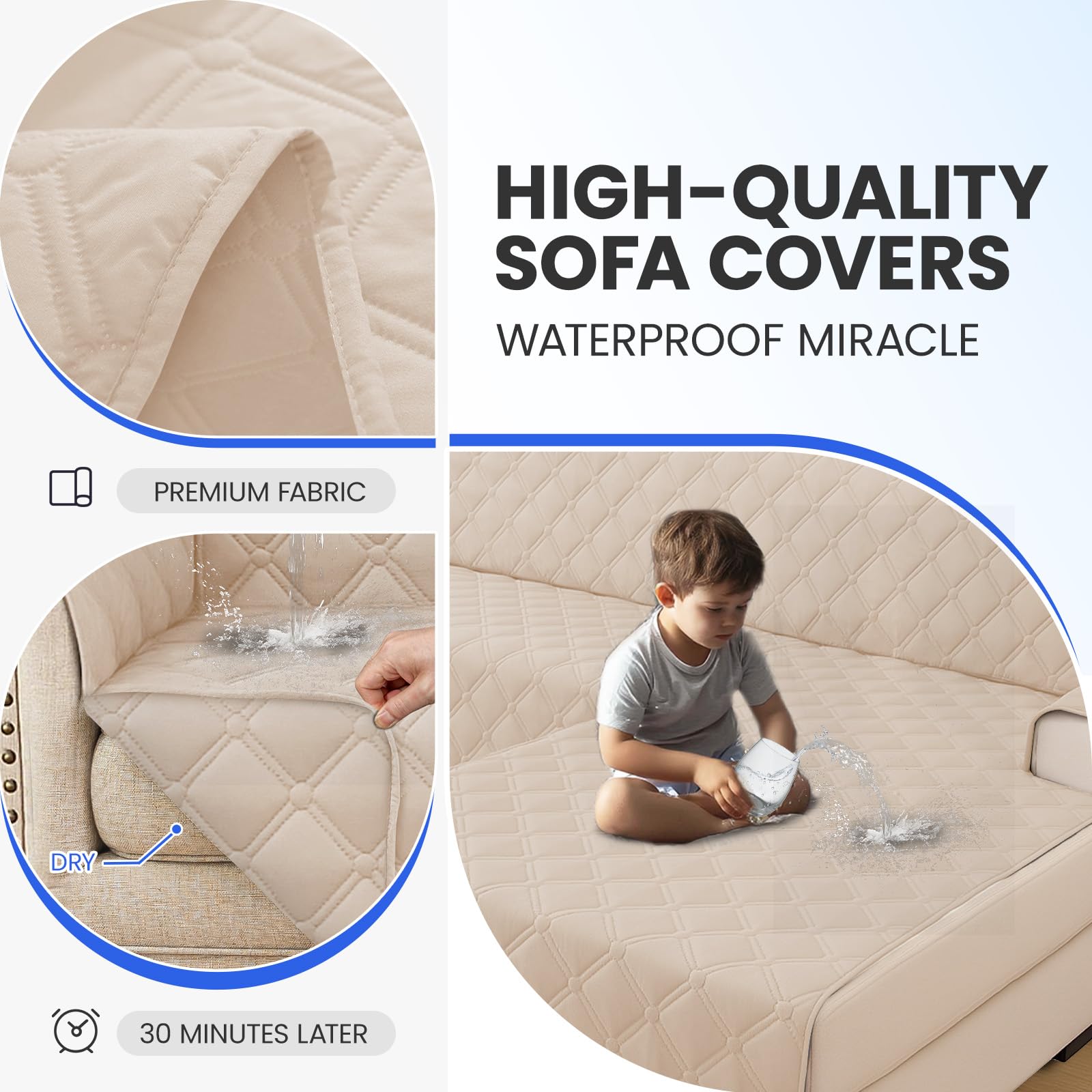Ystyle Copridivano Impermeabile Con Penisola 4 Posti (L 280 CM), Copridivano Angolare Destra/Sinistra Universale Reversibile, Fodere Divano Forma L Antigraffio Antimacchia, Beige