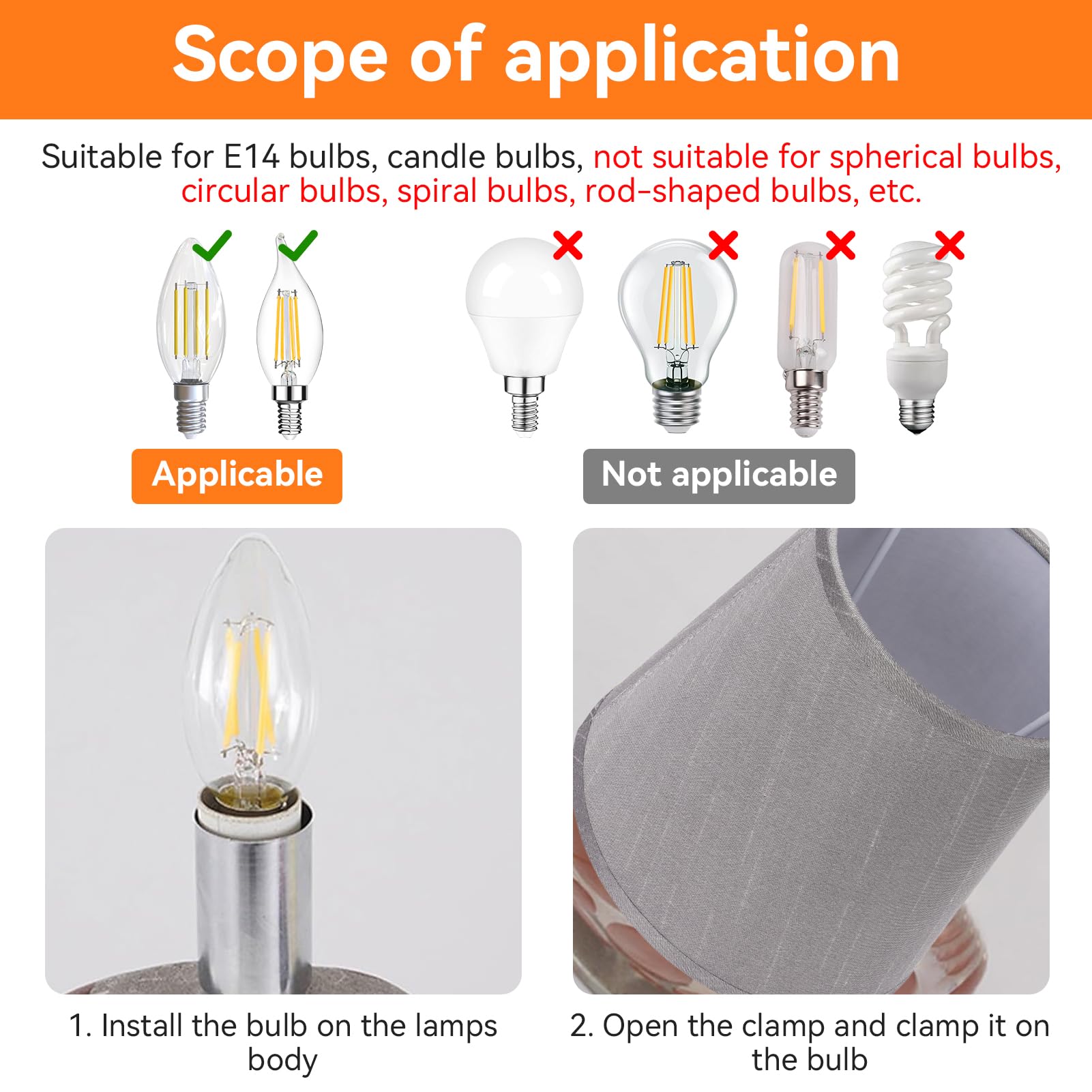 Paralume a Tamburo Grigio, Piccolo con Clip su Lampadina - Set di 6 in Tessuto a Barilotto - Classico Moderno per Lampadario, Lampada da Tavolo e da Parete