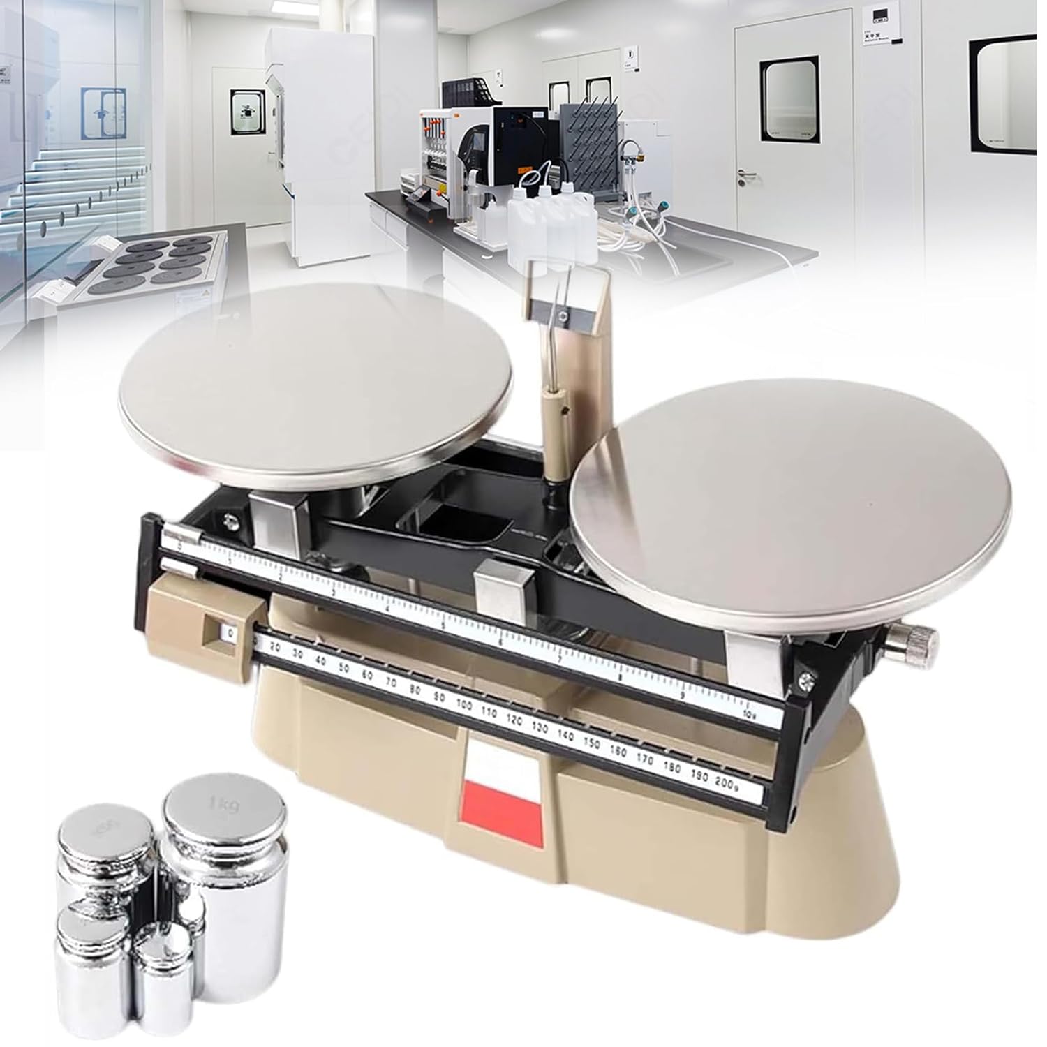 Precision Mechanical Balance, Lab Analytical Double Pan Scales, Mechanical Tray Balance Scale with Weights, with Zero Adjustment Knob, Weight Kit, Weighing Range 0.1g-2000g, for Colleges, Laboratory