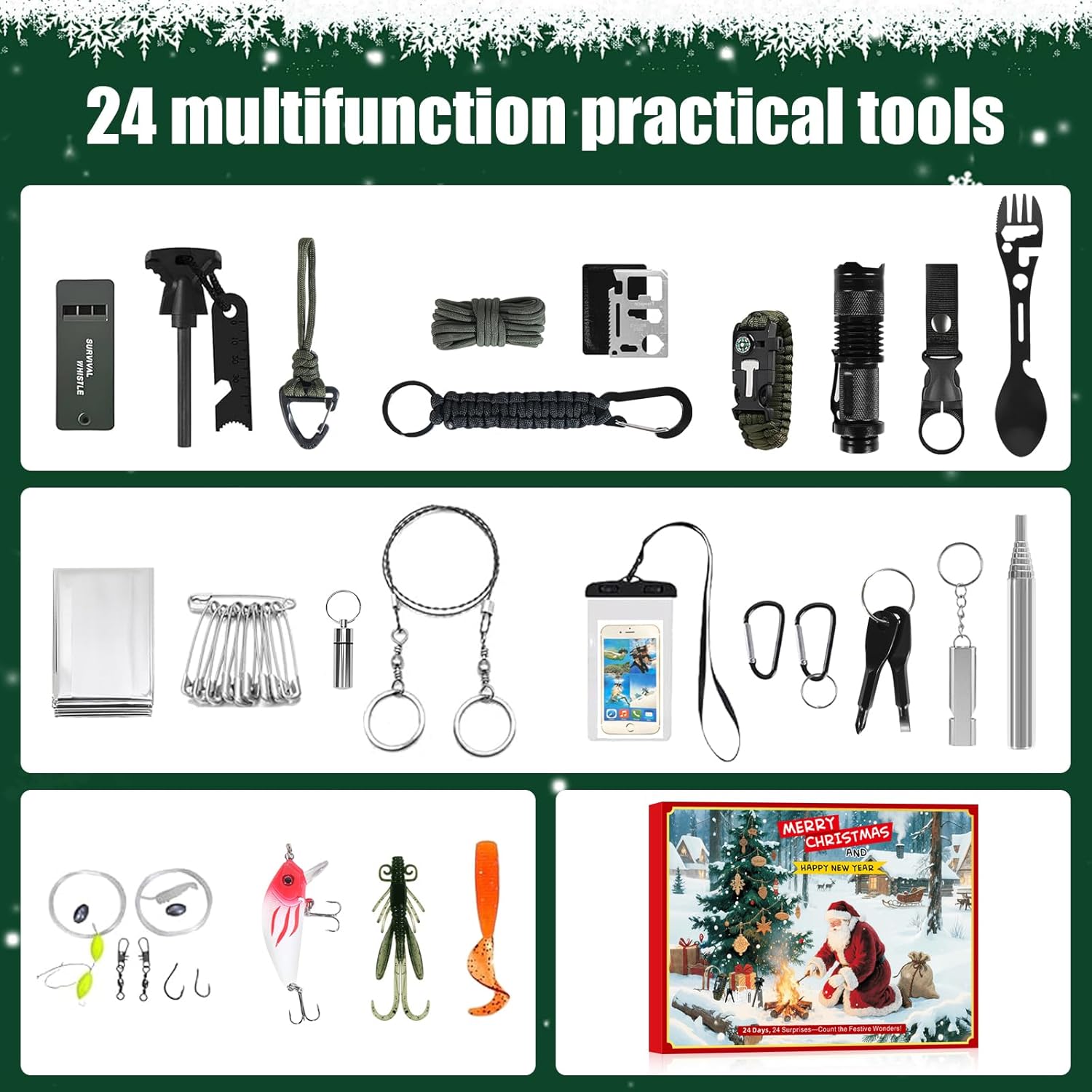 Survival Advent Calendar 2025 for Men and Teen Boys, 24 Days of Christmas Countdown, Outdoor Gear & Cool Gadgets, Adults Advent Calendar Surprise Gift for Camping, Hunting, Fishing, Hiking - Image 2